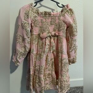 Long Sleeve Tiered Floral Lurex Midi Dress